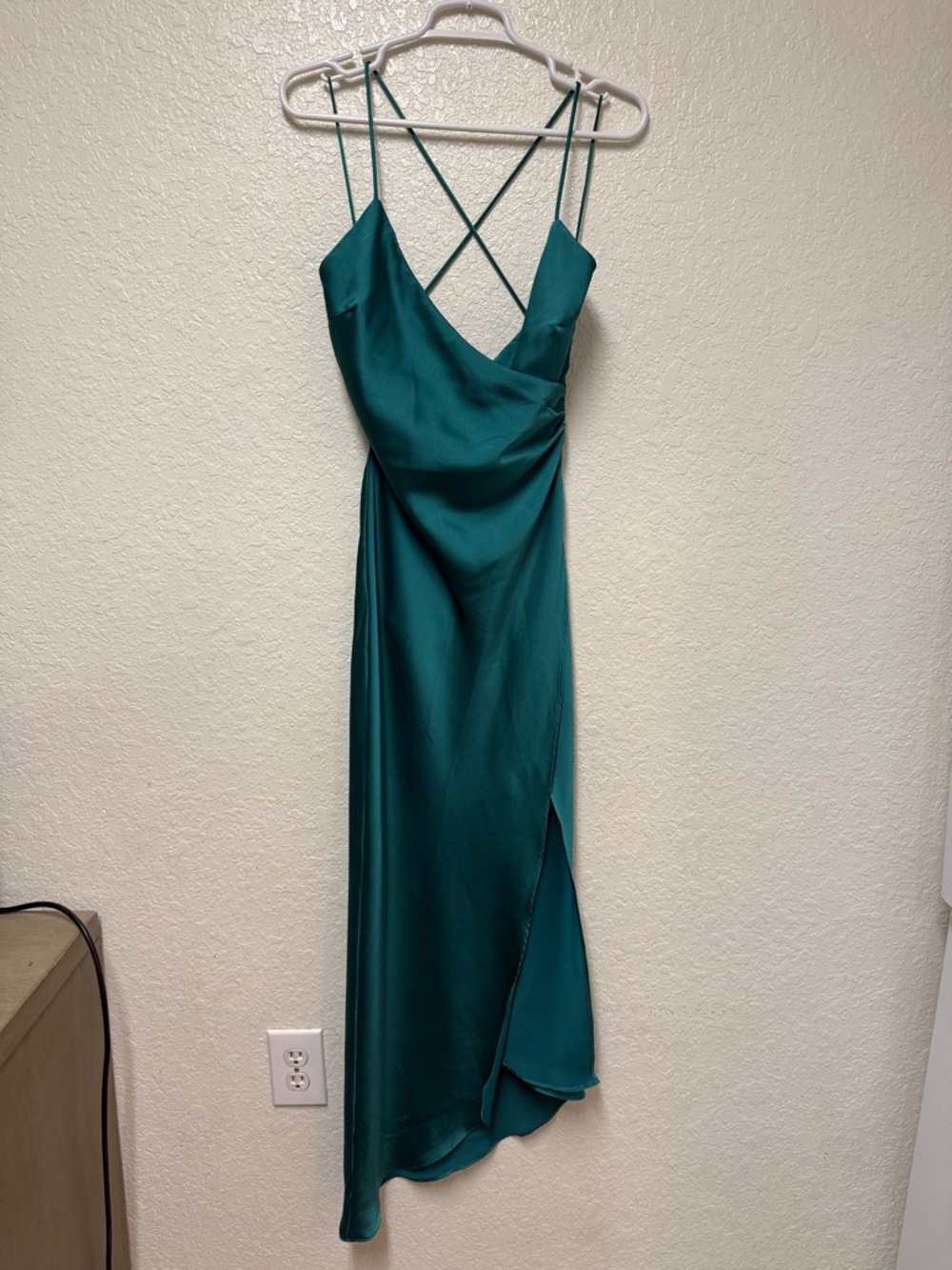 EDIT BY NINE Emerald Green Satin Slip Dress with Strappy Back Size Small